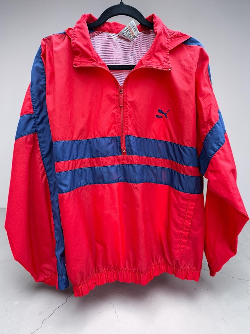 Vintage 80s/90s Puma Y2K Colorblock Quarter-Zip Windbreaker - Red/Navy - Large